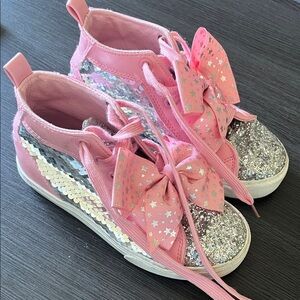 Glittery Pink Kids Sneakers with Bows